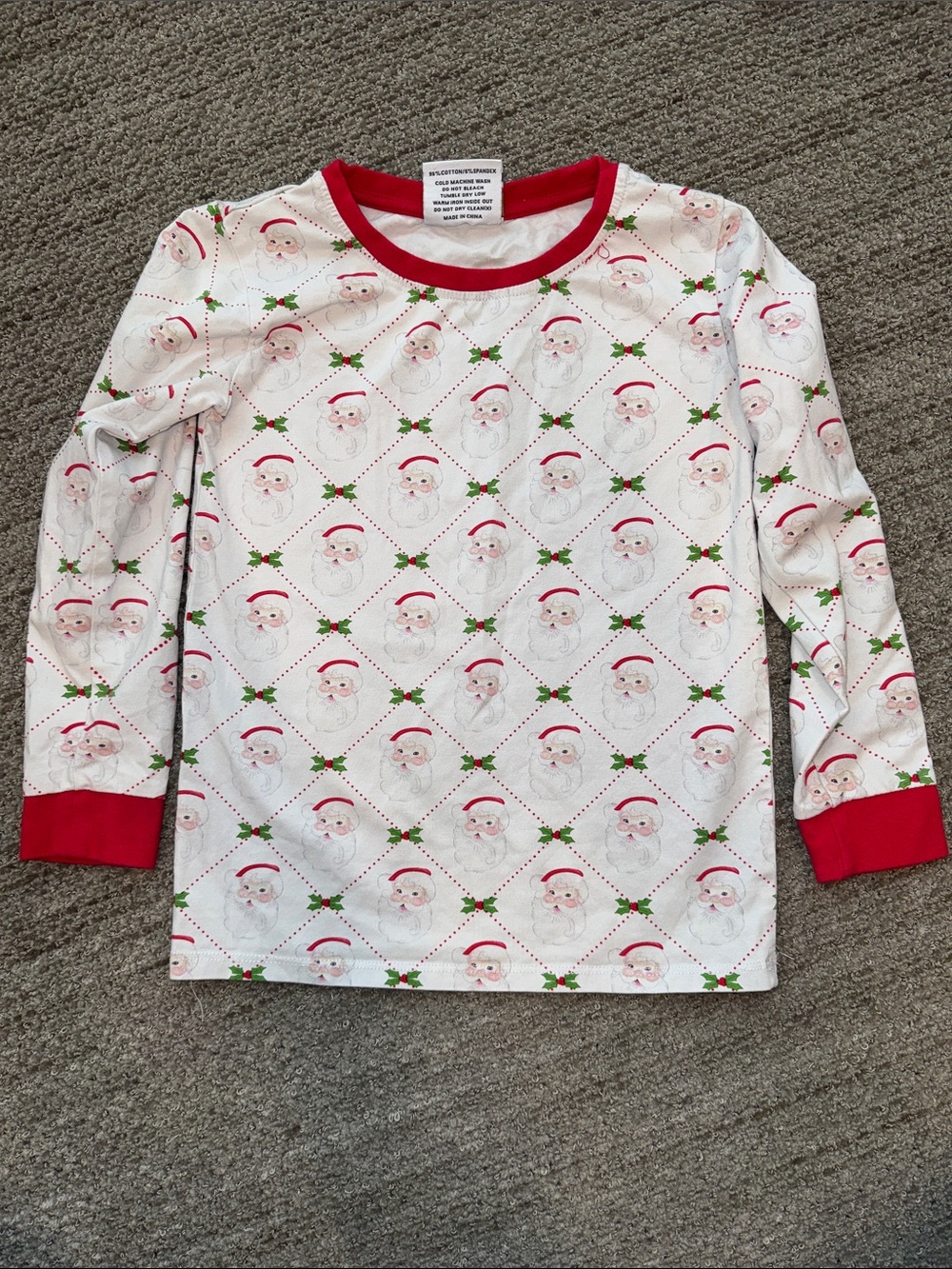 Jelly Beans White Kids Santa Print Pajama Top with Red Trim